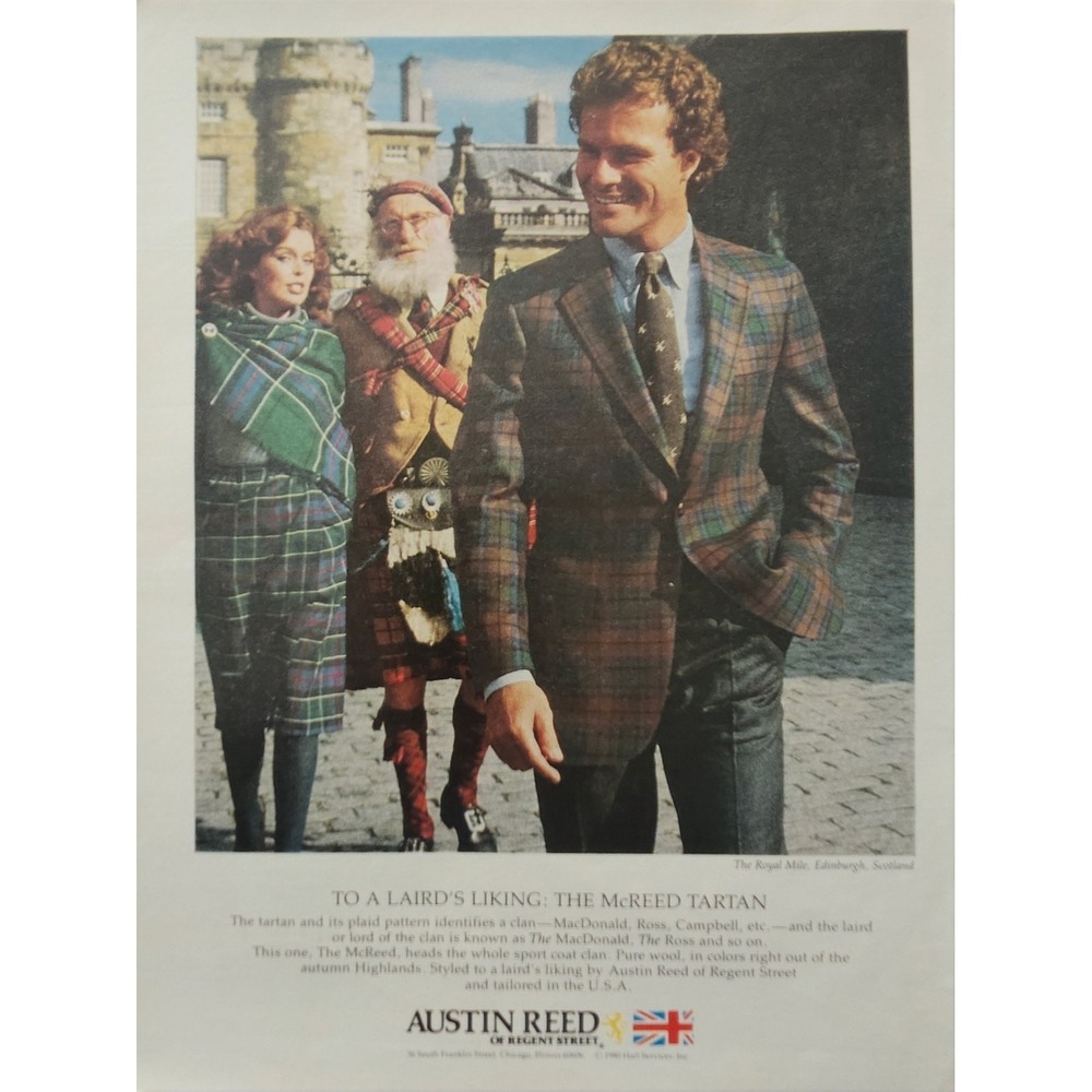 Austin Reed McReed Tartan Plaid Jacket Scotland Vintage 1980 Print Ad Regent St.